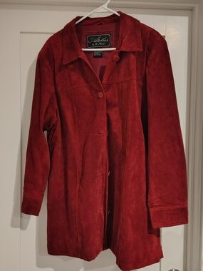 Red Suede Women's Button-Front Coat